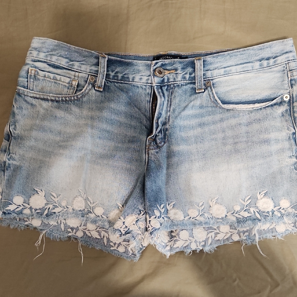 Lucky Brand Light Blue Jean Shorts with Floral Embroidery